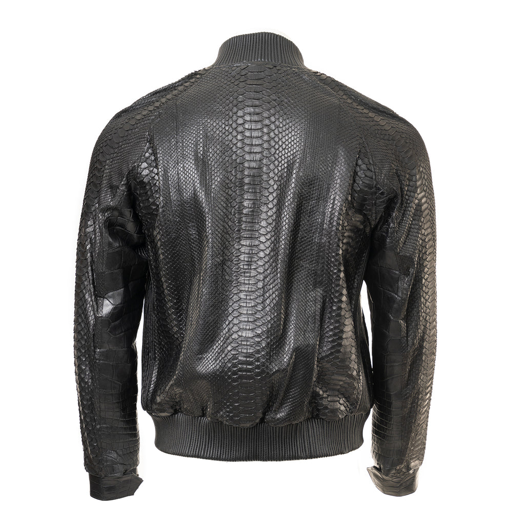 Black Lizard Leather Jacket with Python Sleeves