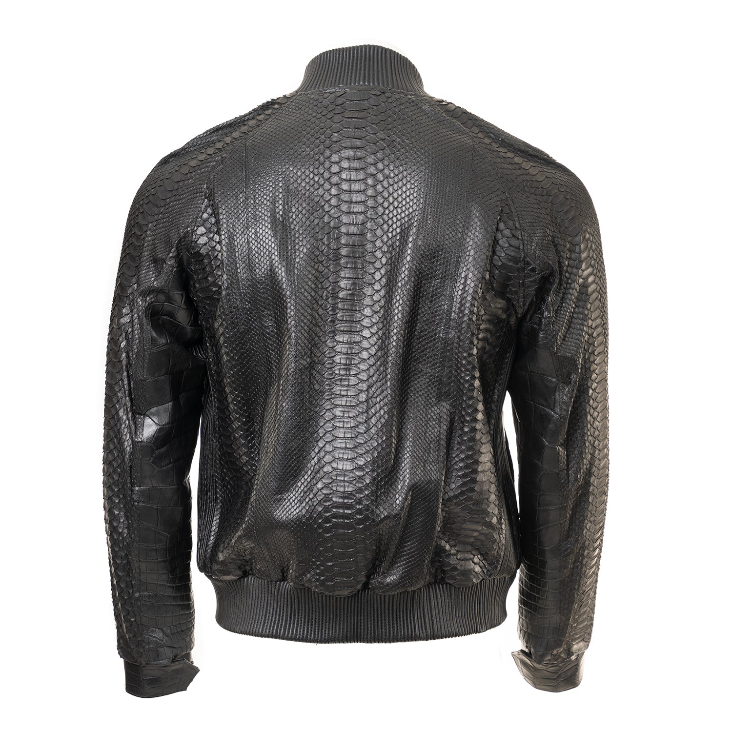 Black Lizard Leather Jacket with Python Sleeves