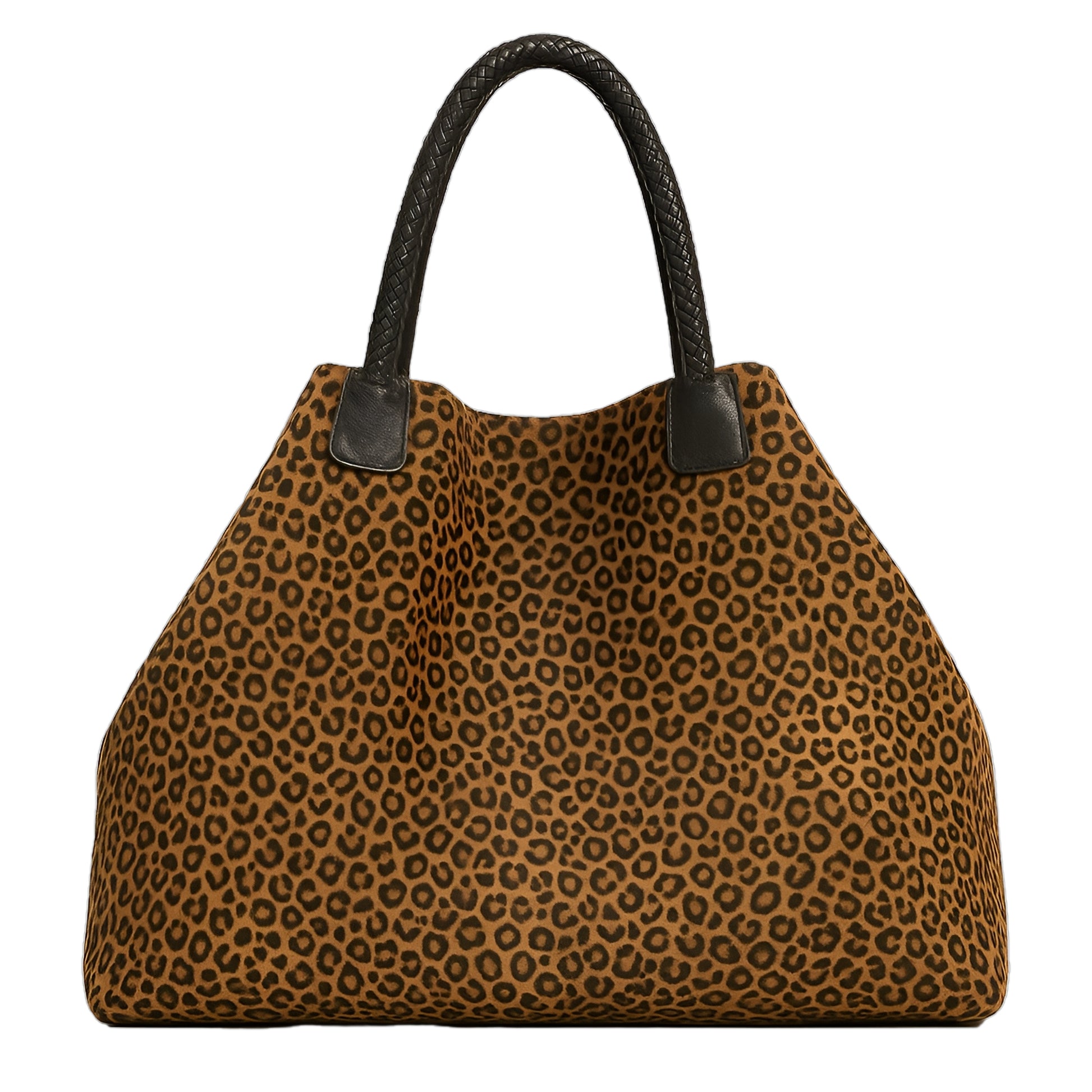 Leopard Print Calfskin Tote with Black Leather Handles
