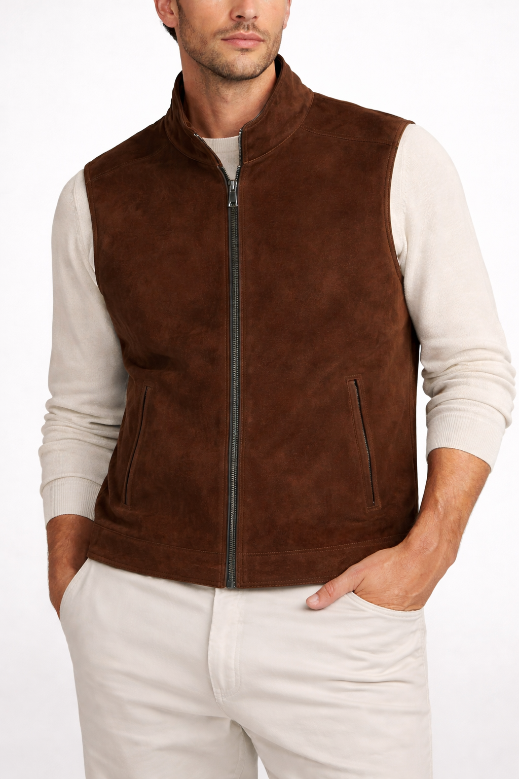 Suede Leather Zip Vest