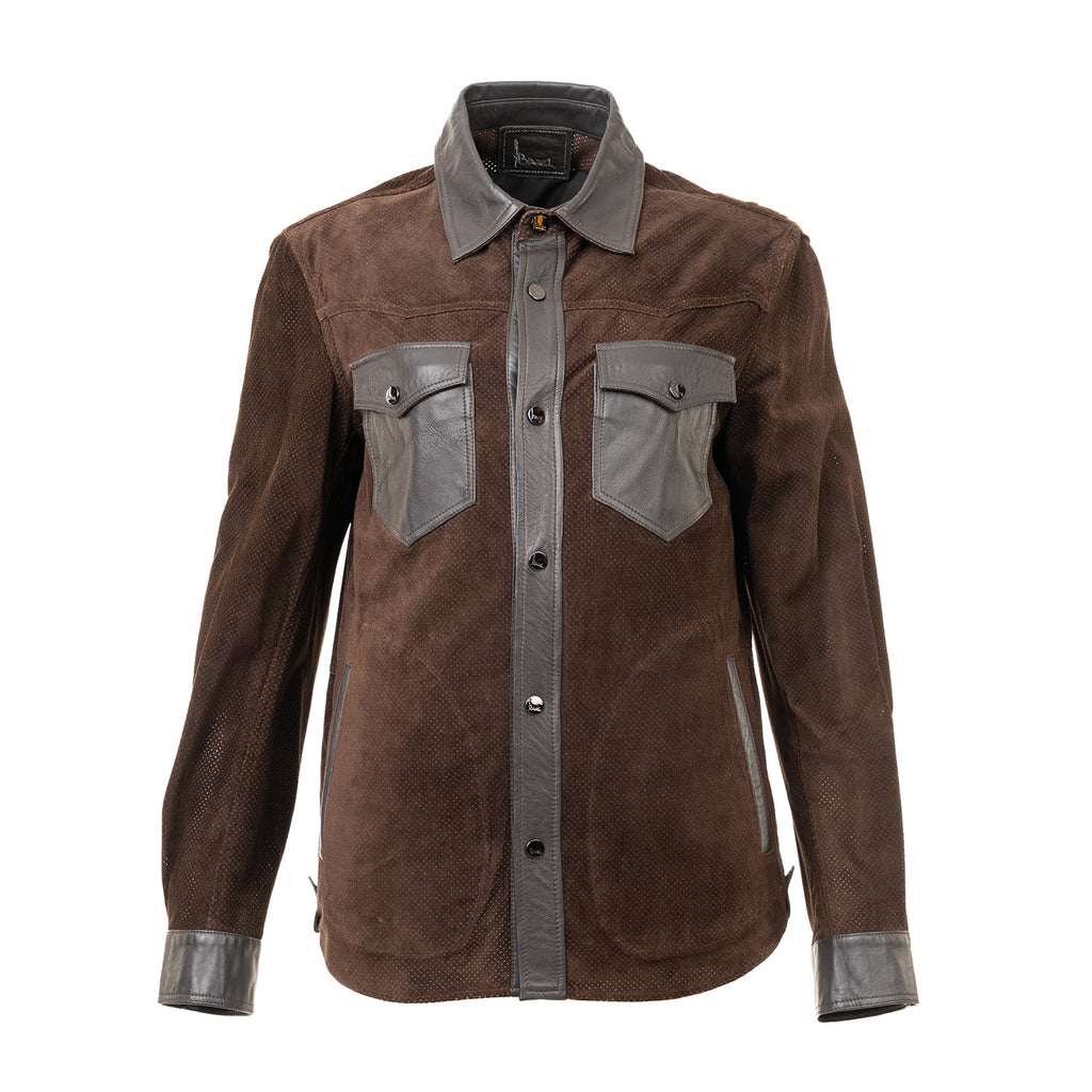 Brown Suede Shirt with Leather Accents