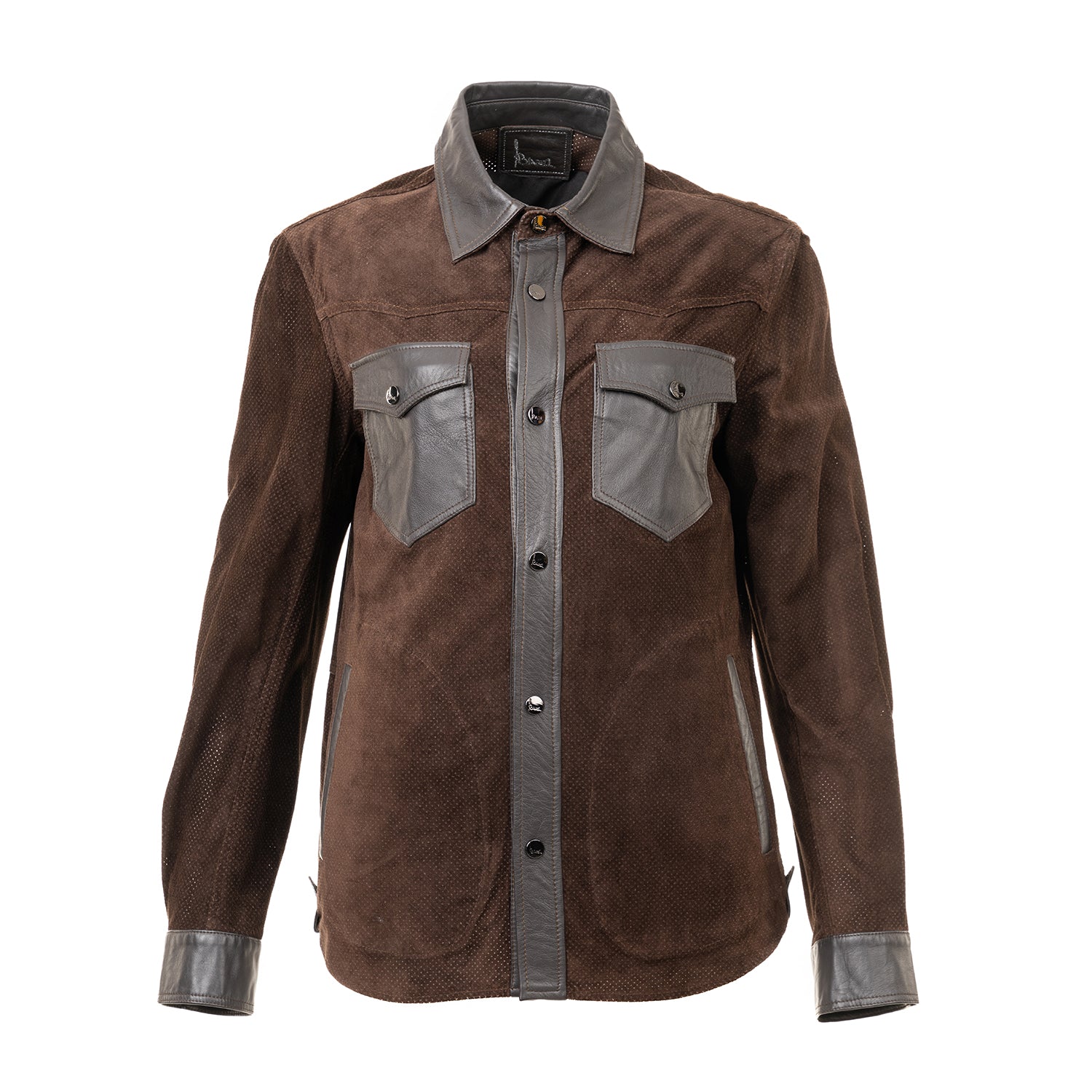 Brown Suede Shirt with Leather Accents