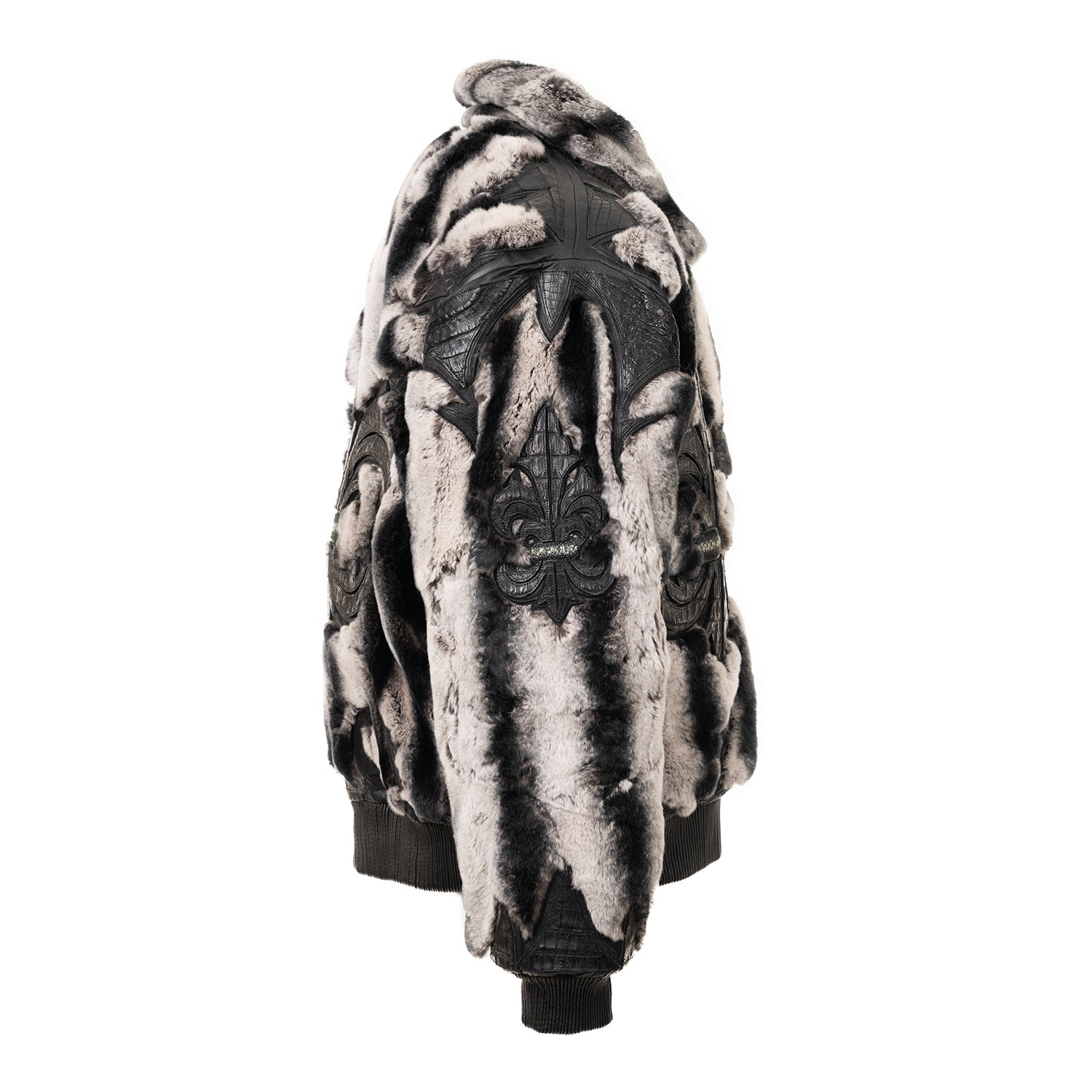 Two-Tone Rabbit Fur Bomber with Sculpted Alligator Leather Accents
