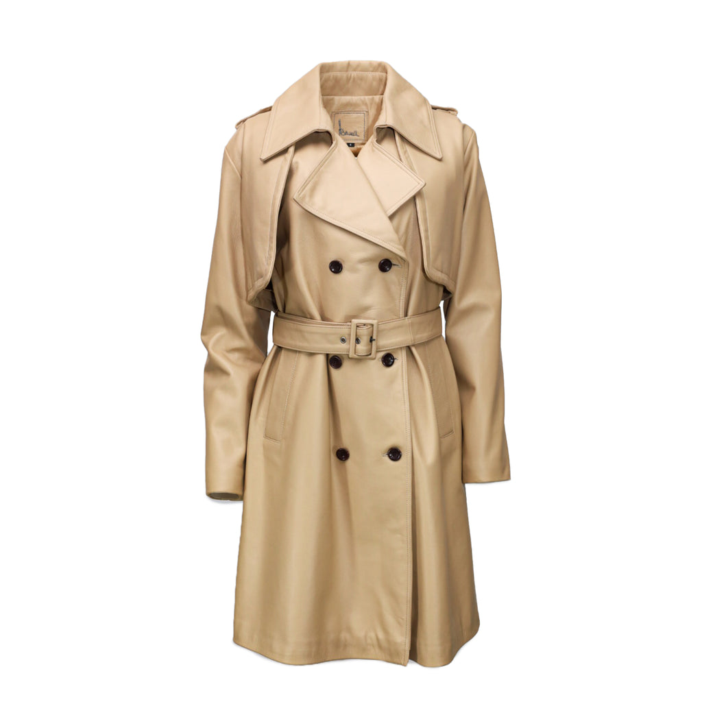 Camel Leather Trench Coat