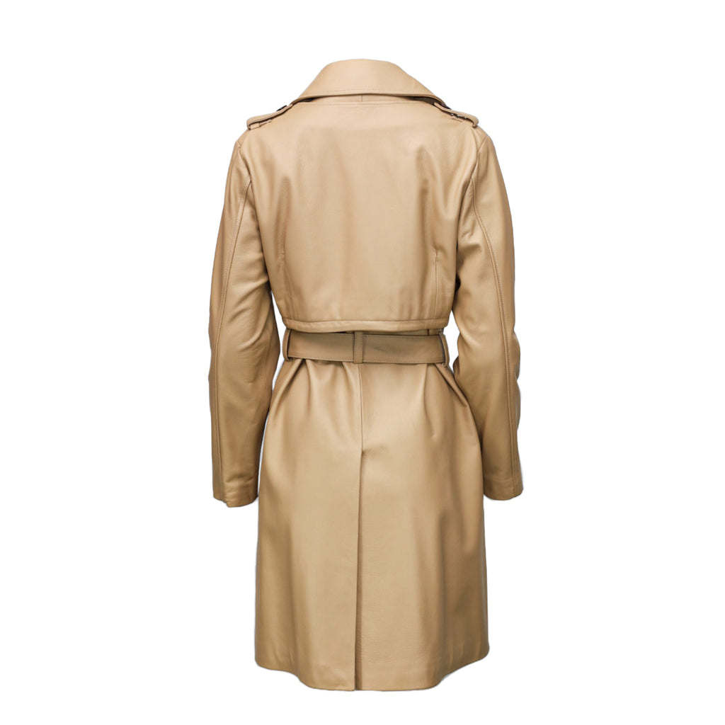 Camel Leather Trench Coat