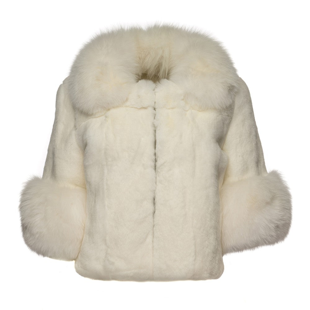 Chaqueta de conejo rex blanco con detalles de zorro