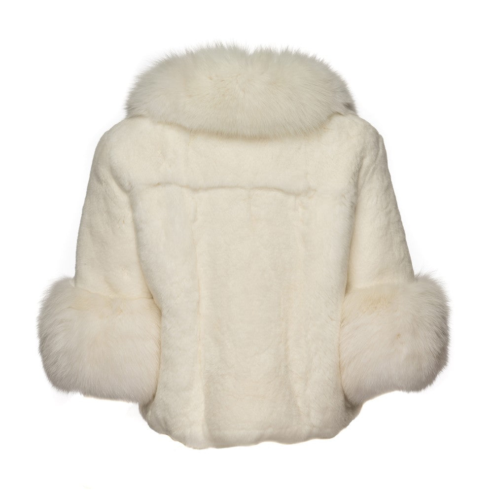 Chaqueta de conejo rex blanco con detalles de zorro