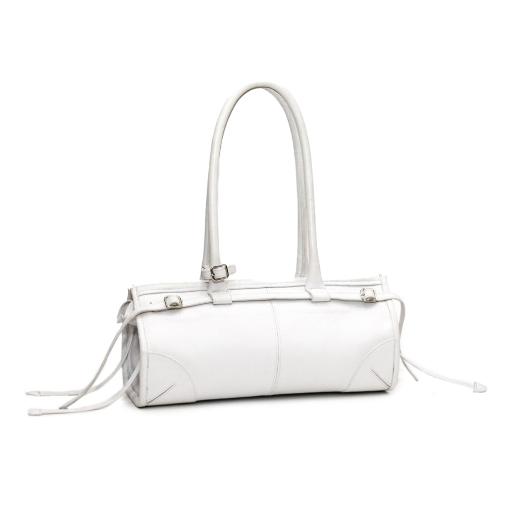 White Leather Structured Shoulder Bag