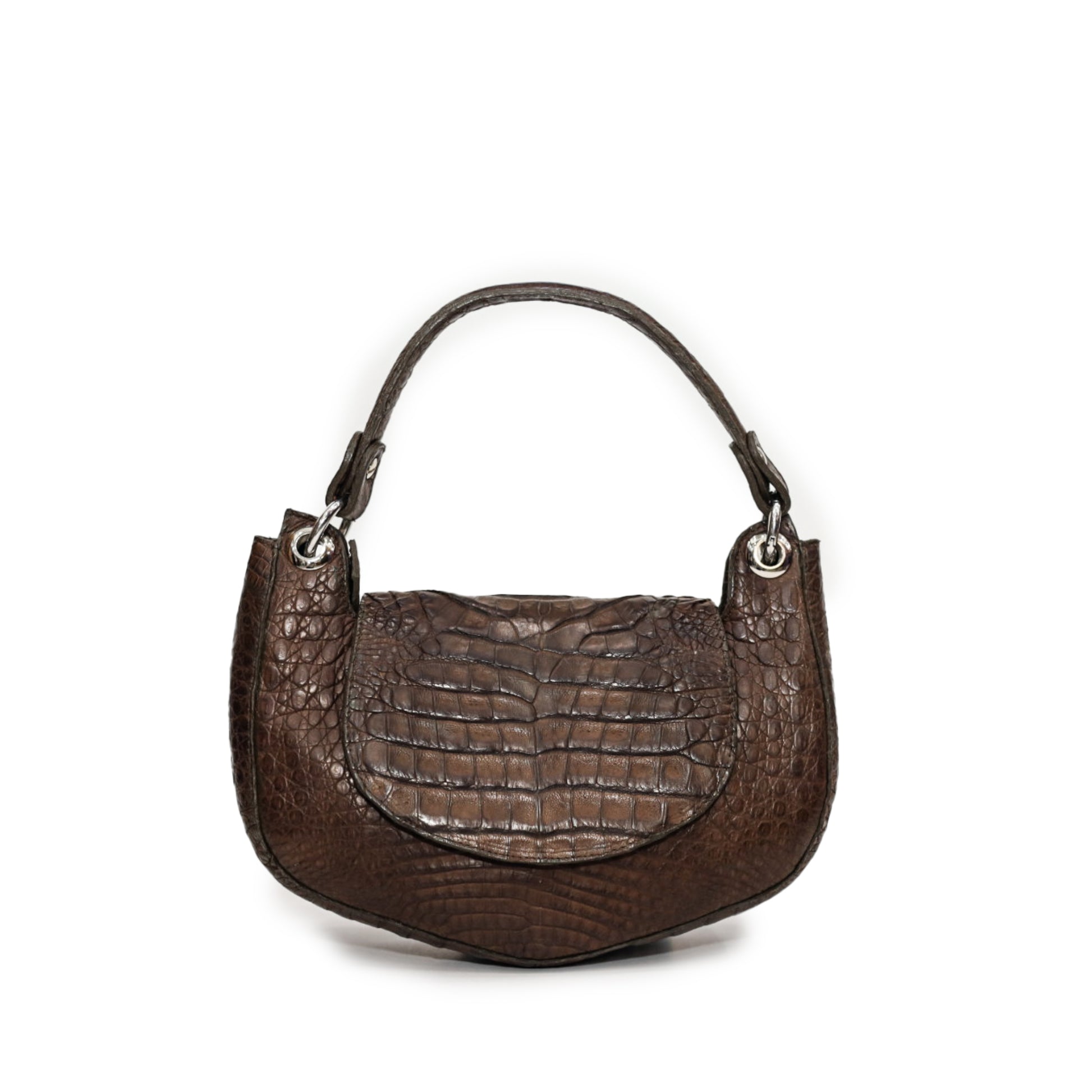 Brown Caiman Leather Mini Shoulder Bag