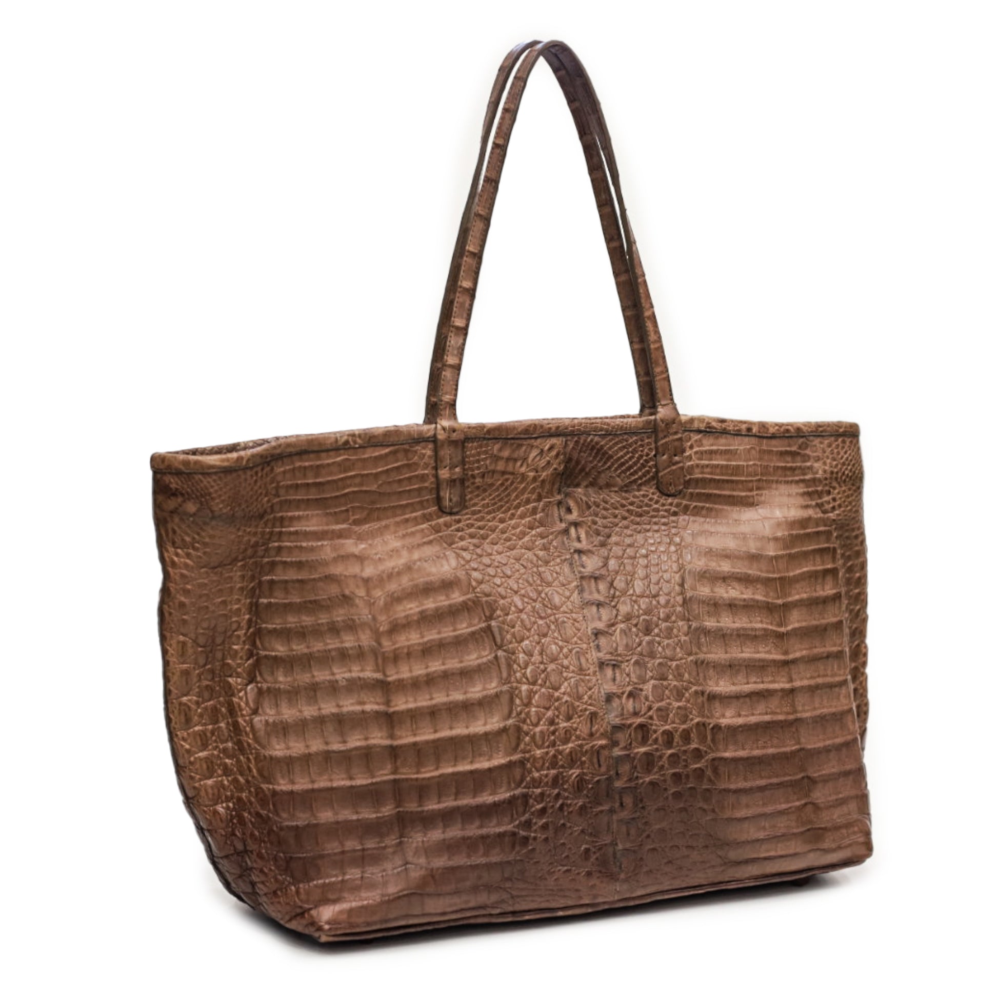 Brown Caiman Leather Tote Bag