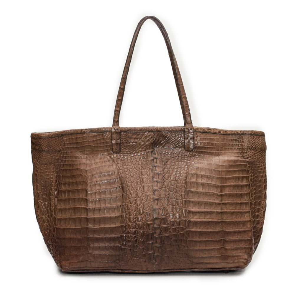 Brown Caiman Leather Tote Bag