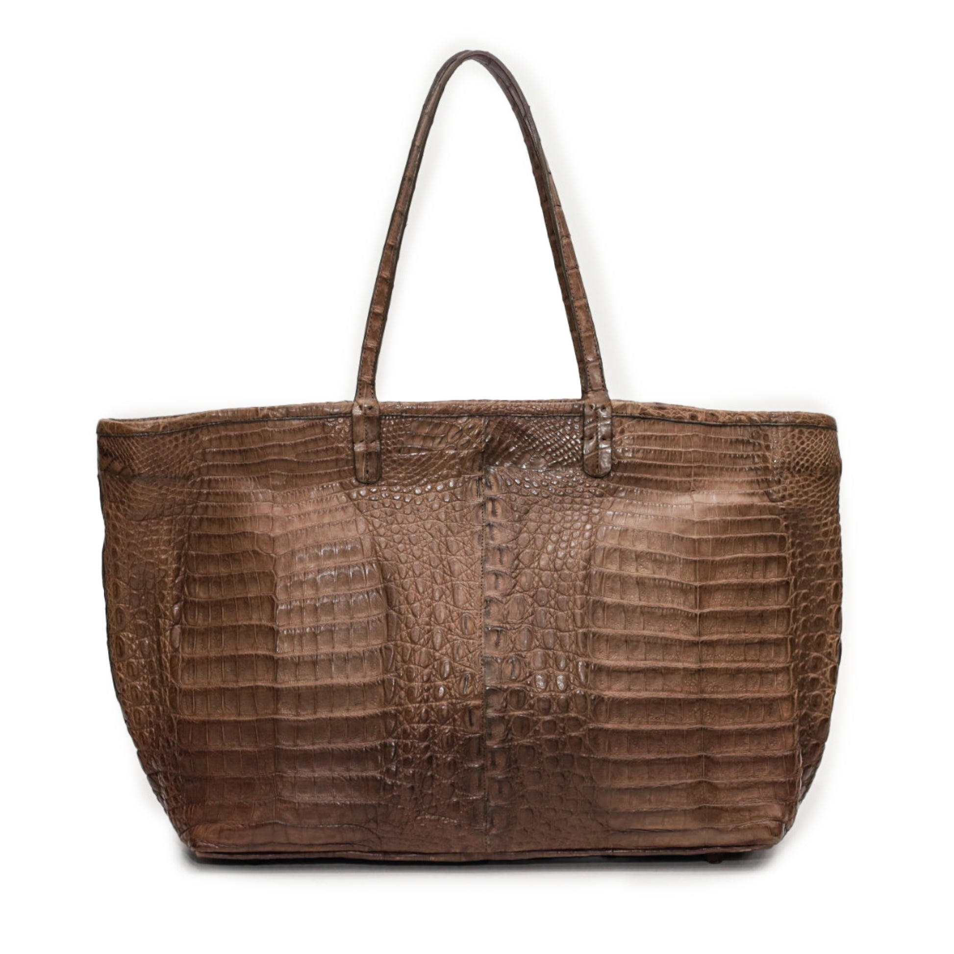 Brown Caiman Leather Tote Bag