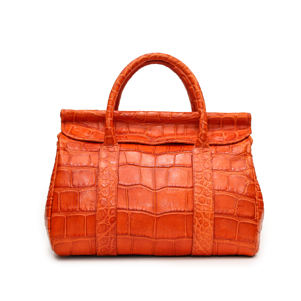 Orange Lizard Leather Structured Handbag