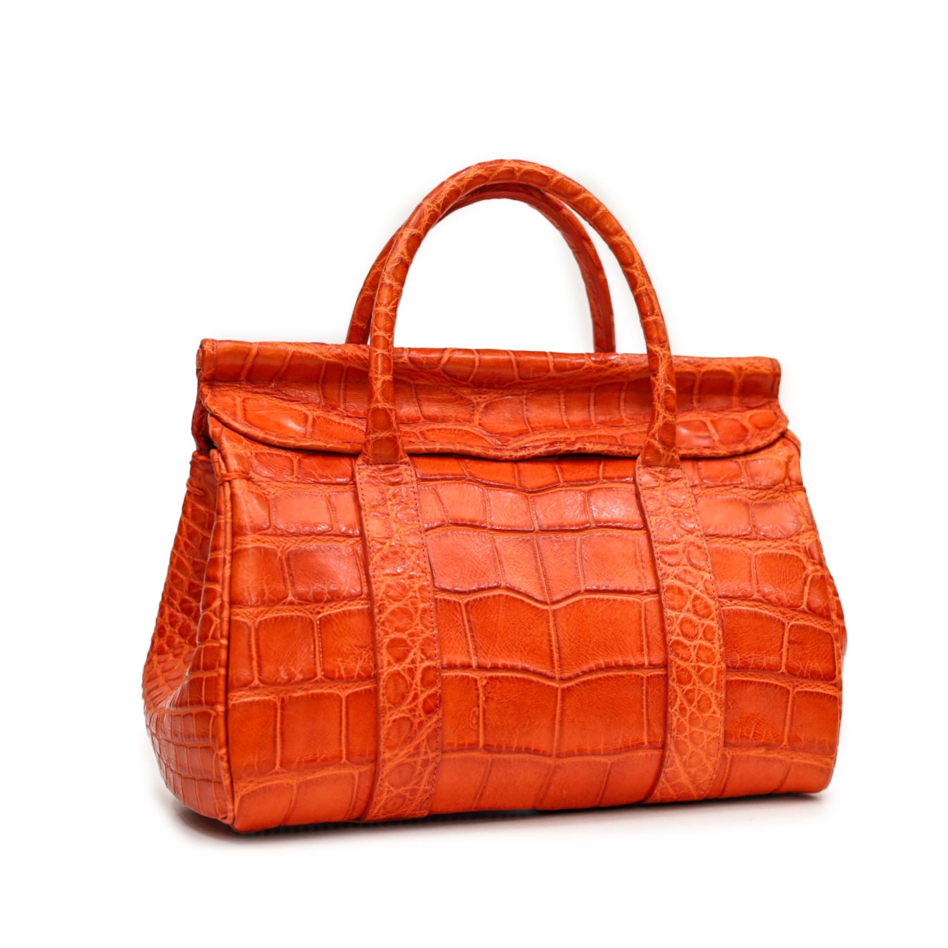 Orange Lizard Leather Structured Handbag