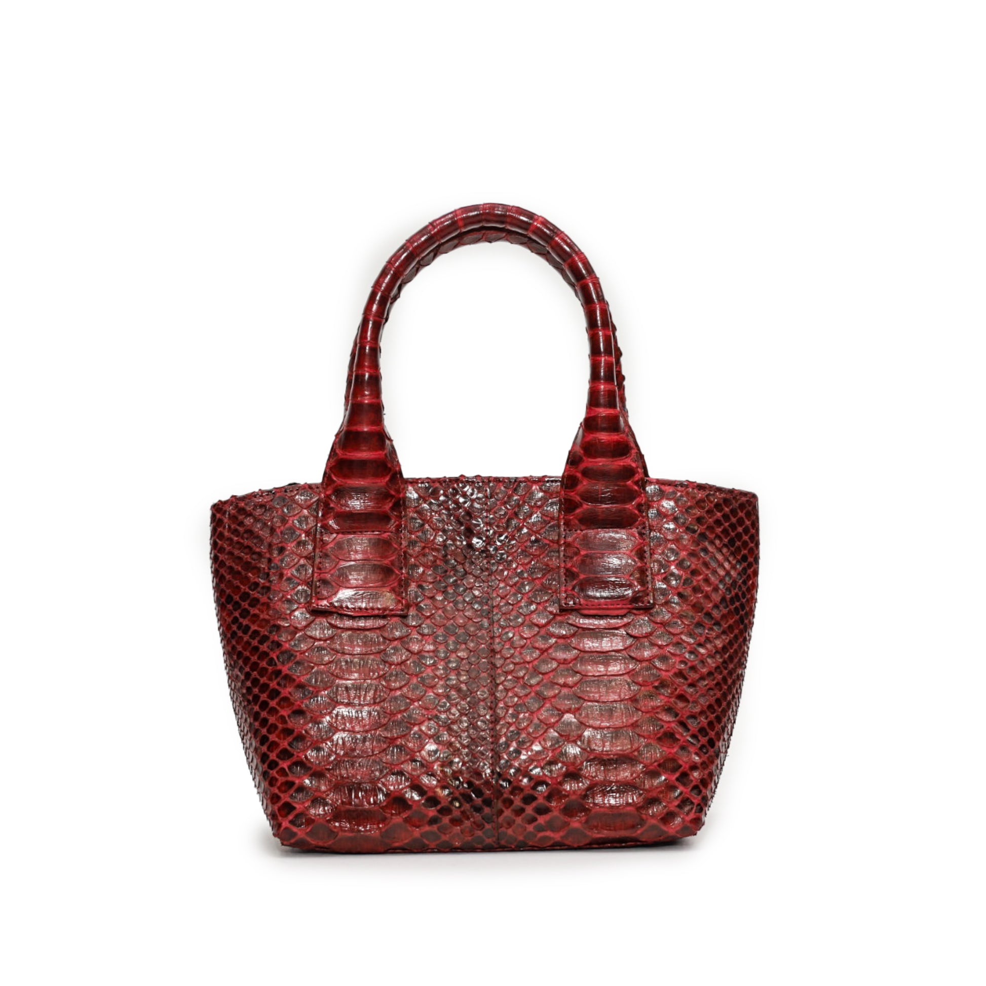 Red Python Leather Structured Handbag
