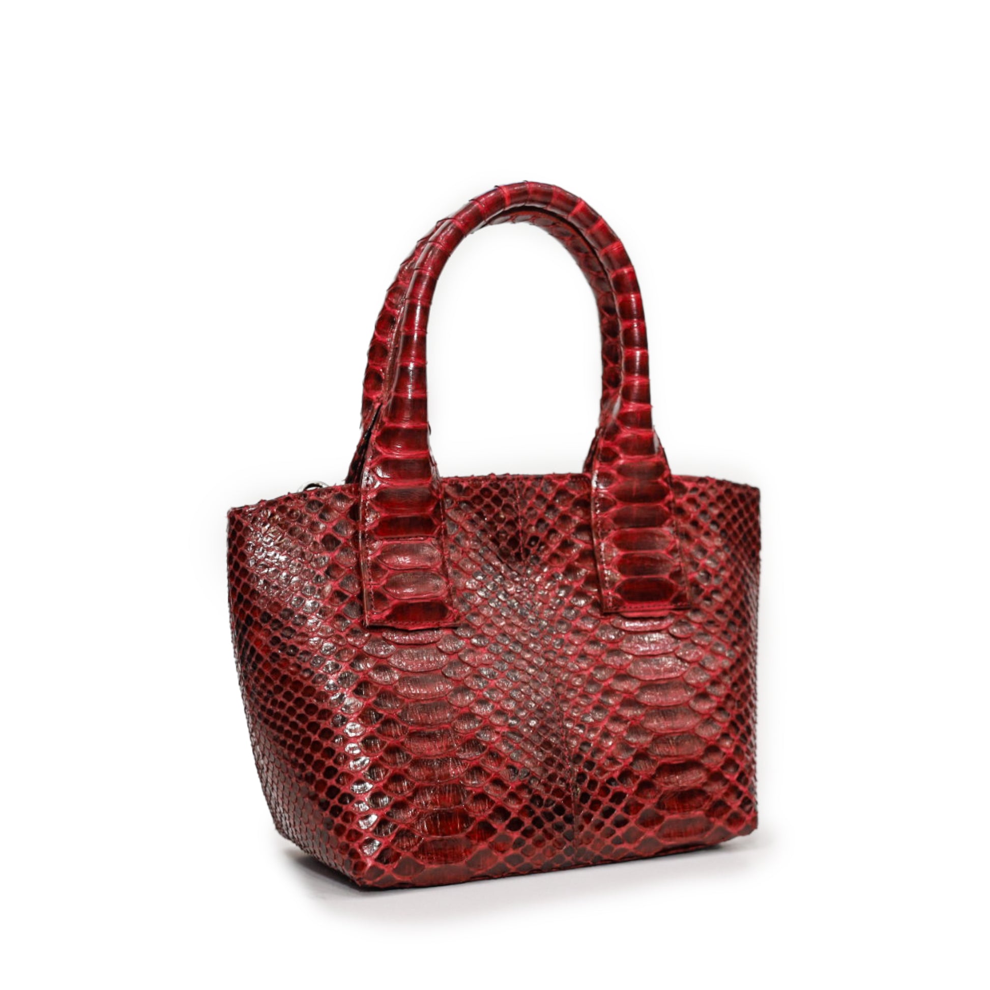 Red Python Leather Structured Handbag