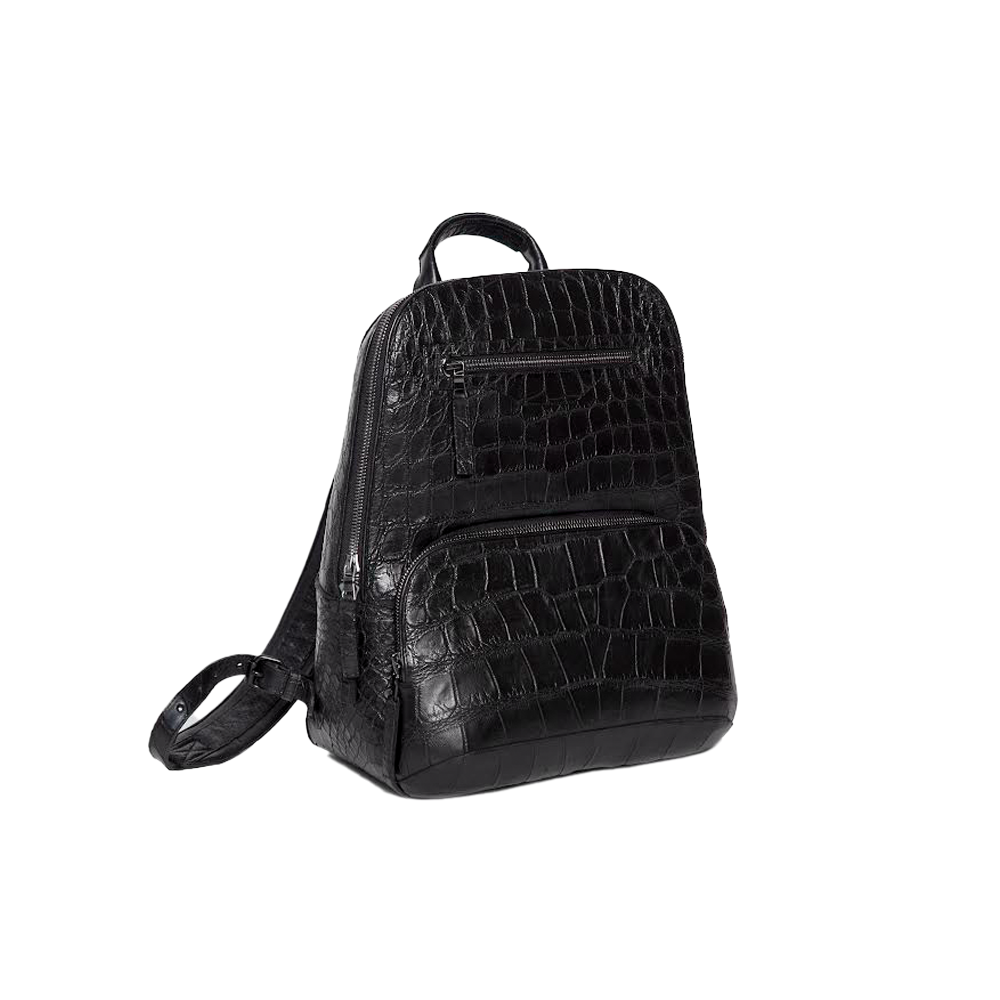 Black Alligator Leather Backpack Handbag