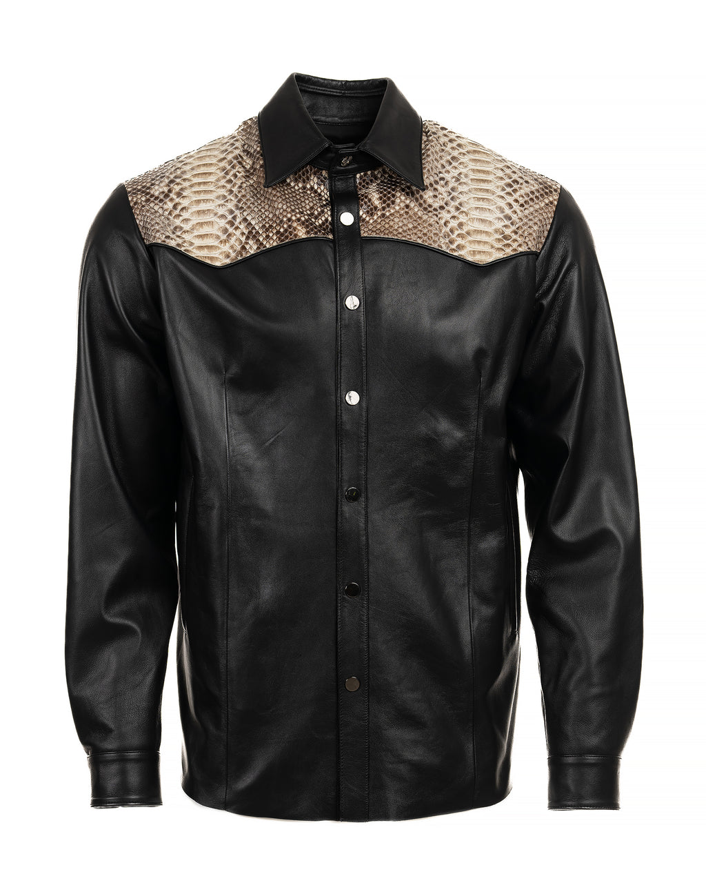 Black Leather Snakeskin Shirt