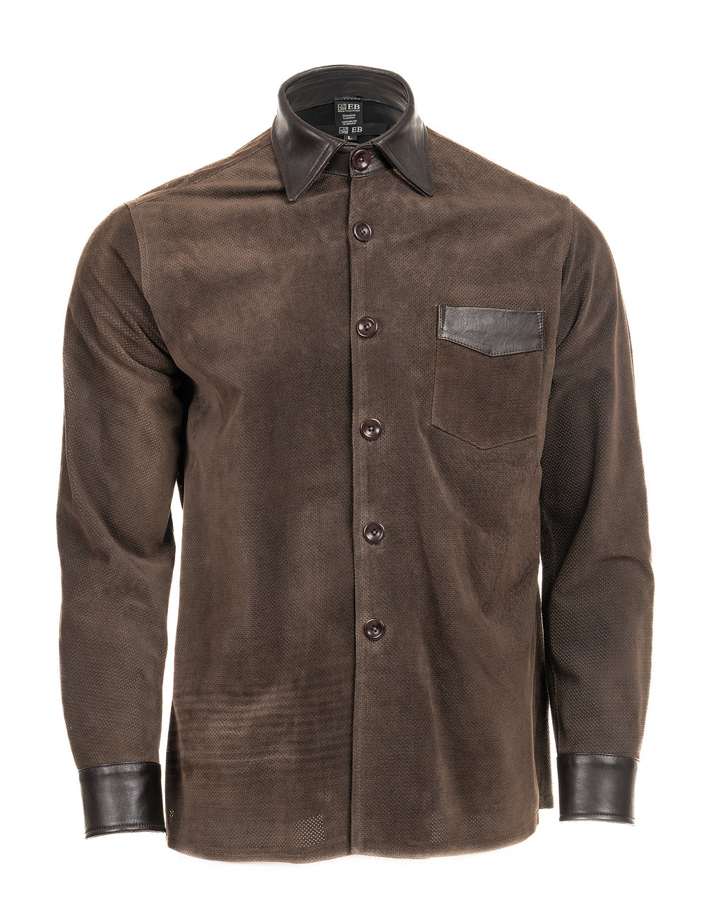 Suede Button-Down Shirt with Leather Accents
