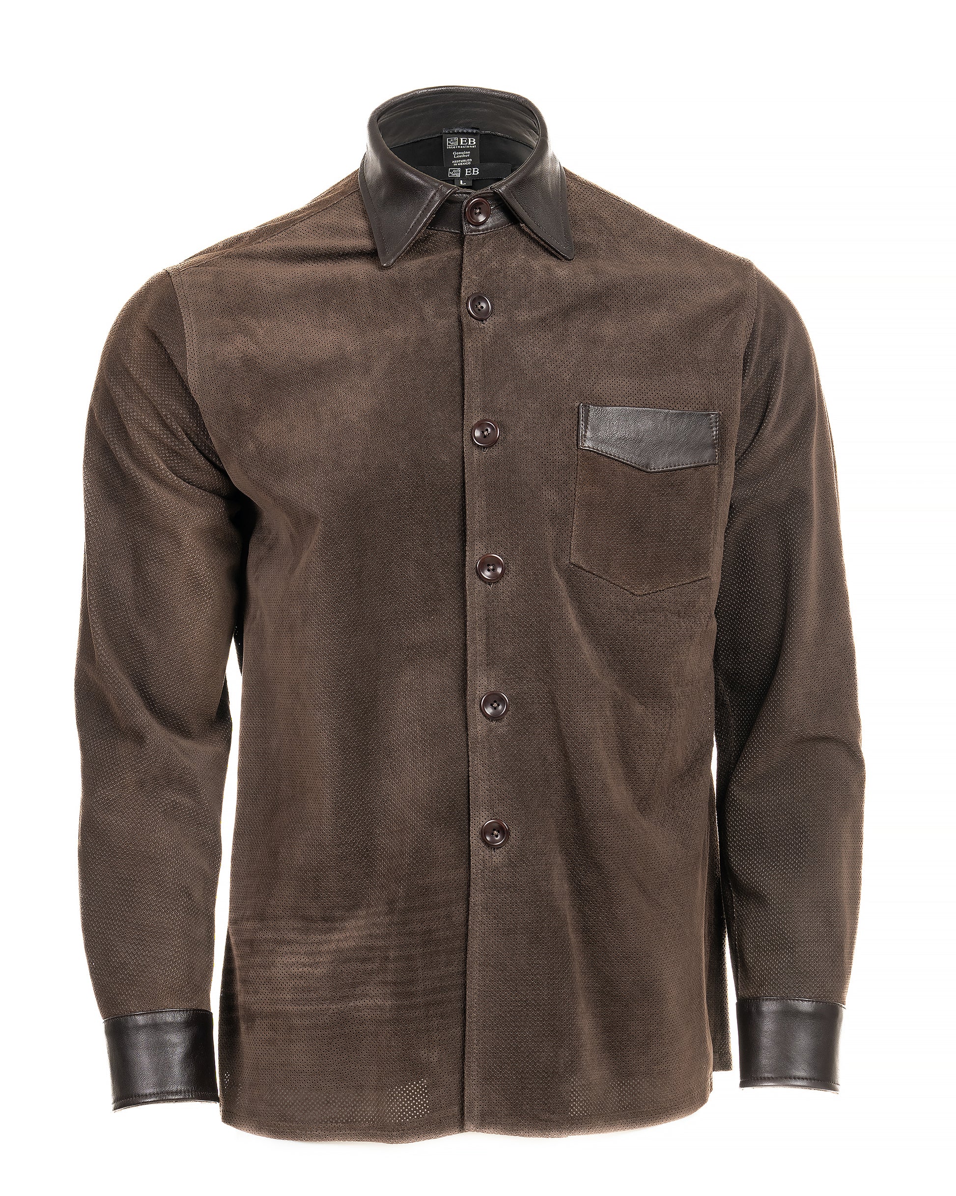 Suede Button-Down Shirt with Leather Accents