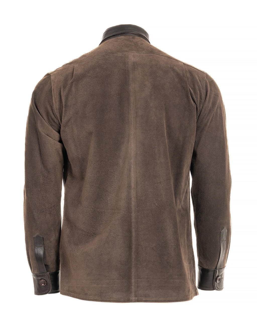 Suede Button-Down Shirt with Leather Accents