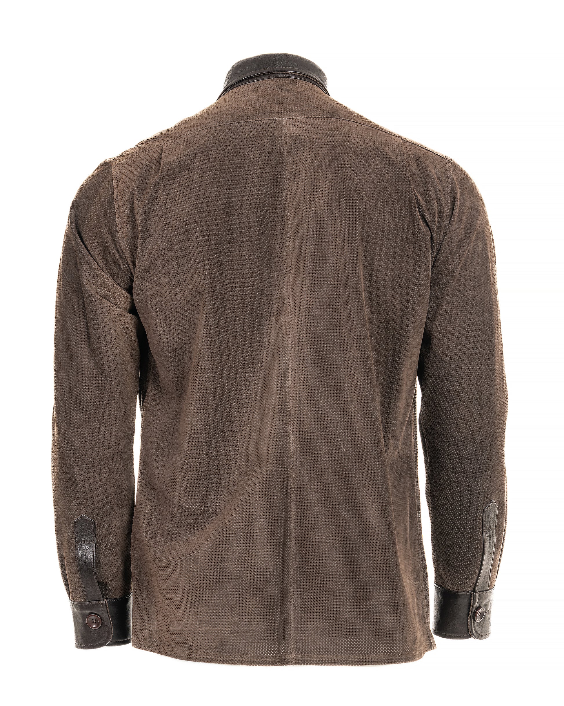 Suede Button-Down Shirt with Leather Accents