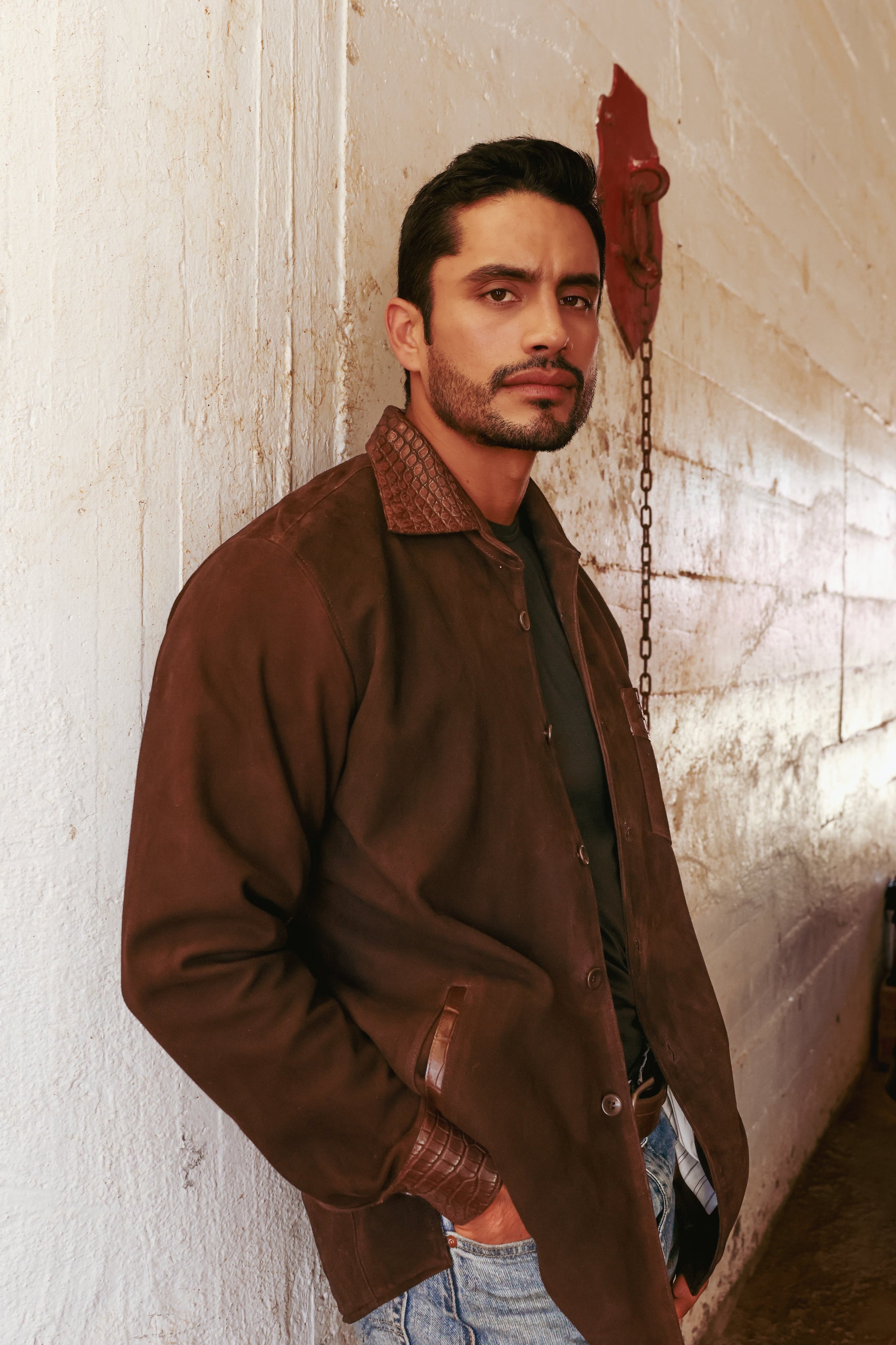 Suede Shirt with Lizard Leather Accents