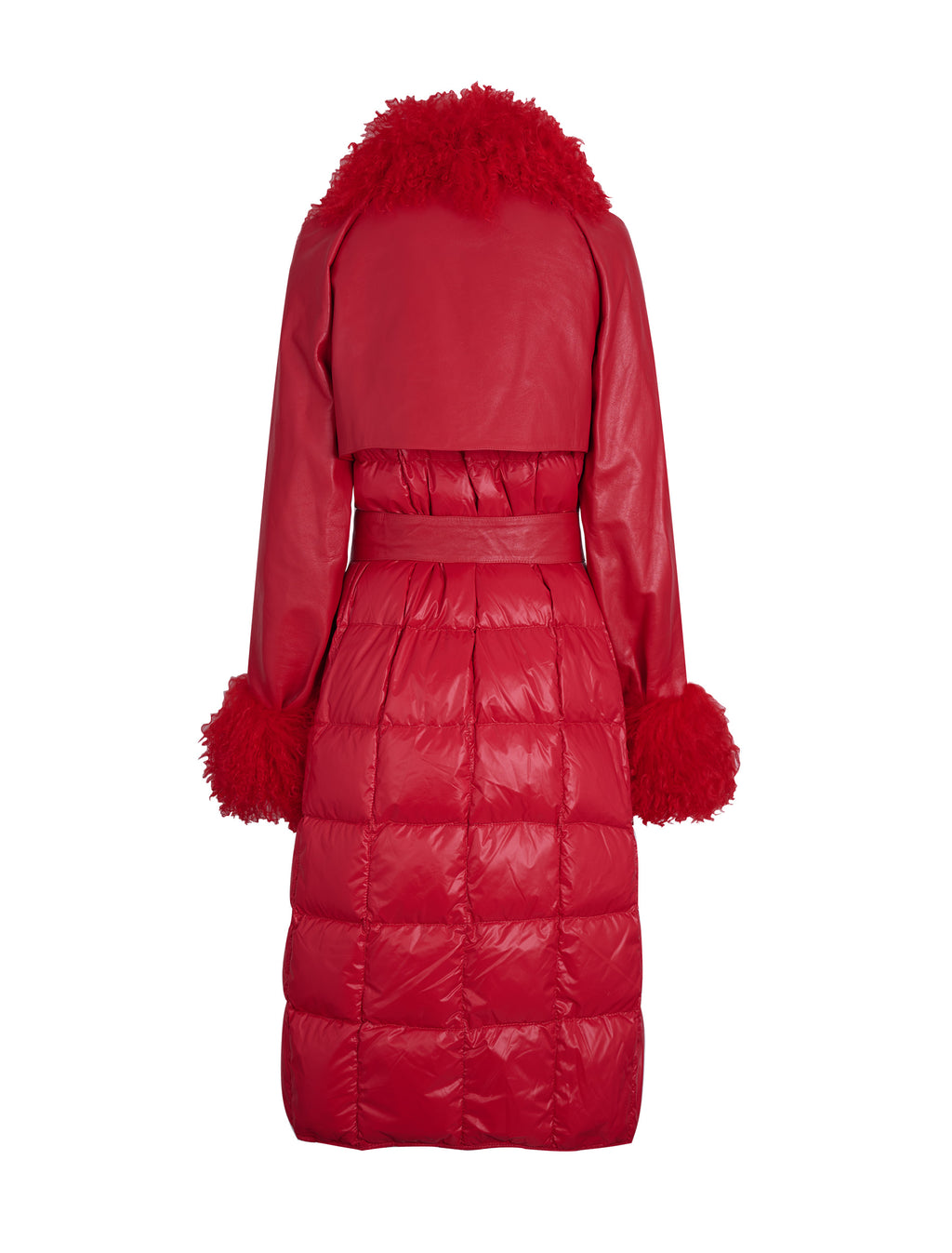 Leather Trench Coat with Mongolian Lamb Collar