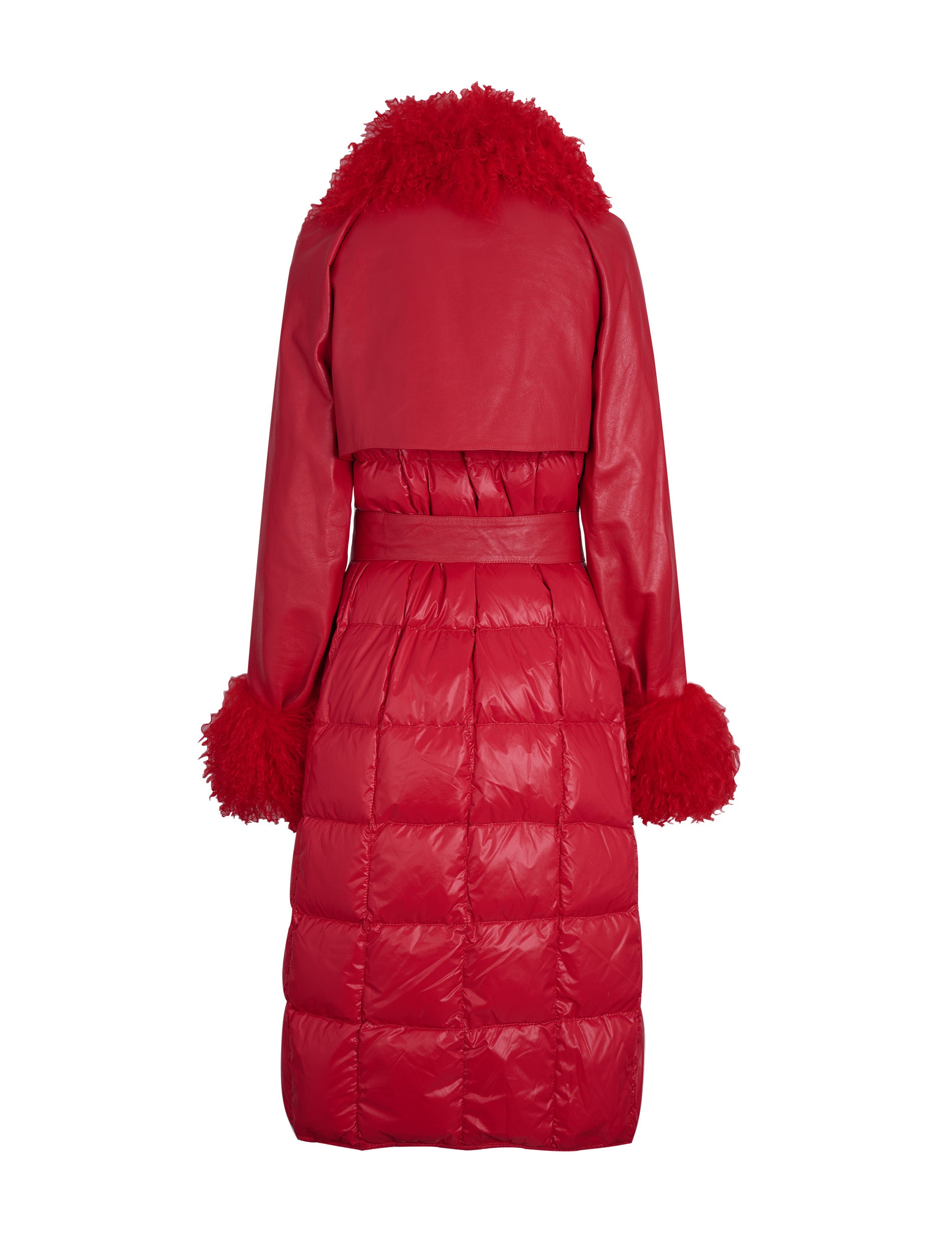 Leather Trench Coat with Mongolian Lamb Collar