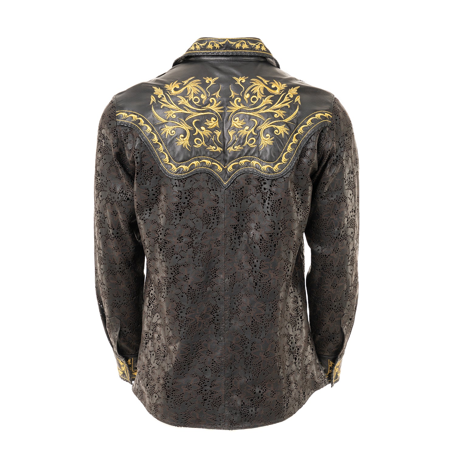 Laser-Cut Leather Shirt with Embroidered Detailing