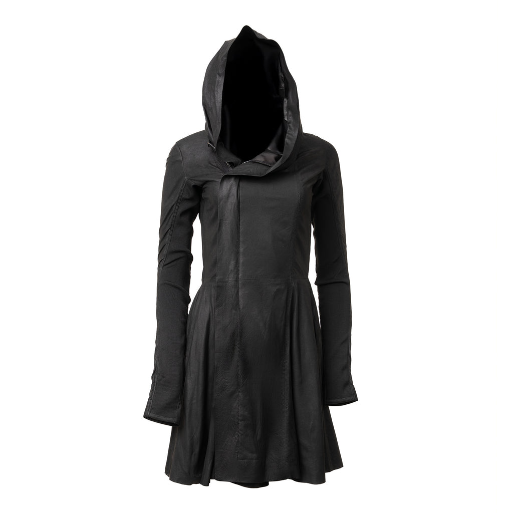 Lightweight Leather Hooded Coat