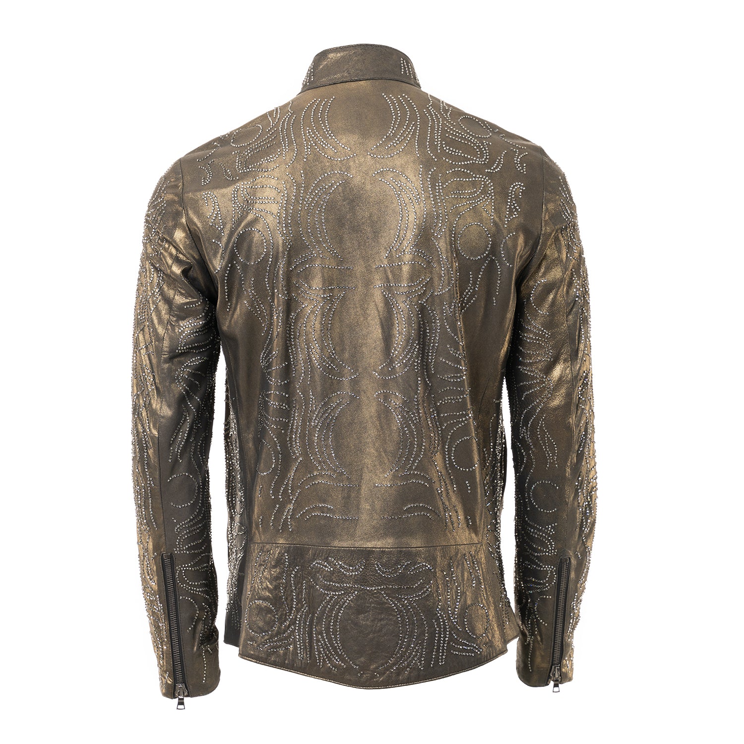Metallic Leather Jacket with Swarovski Crystal Detailing