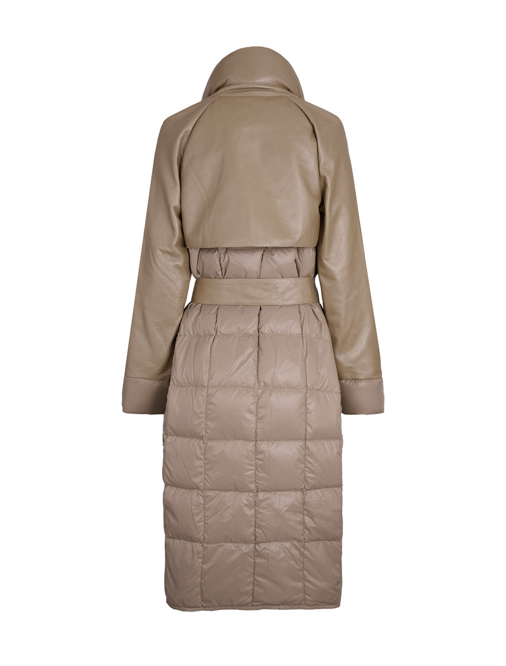 Leather & Nylon Goose Down Trench Coat