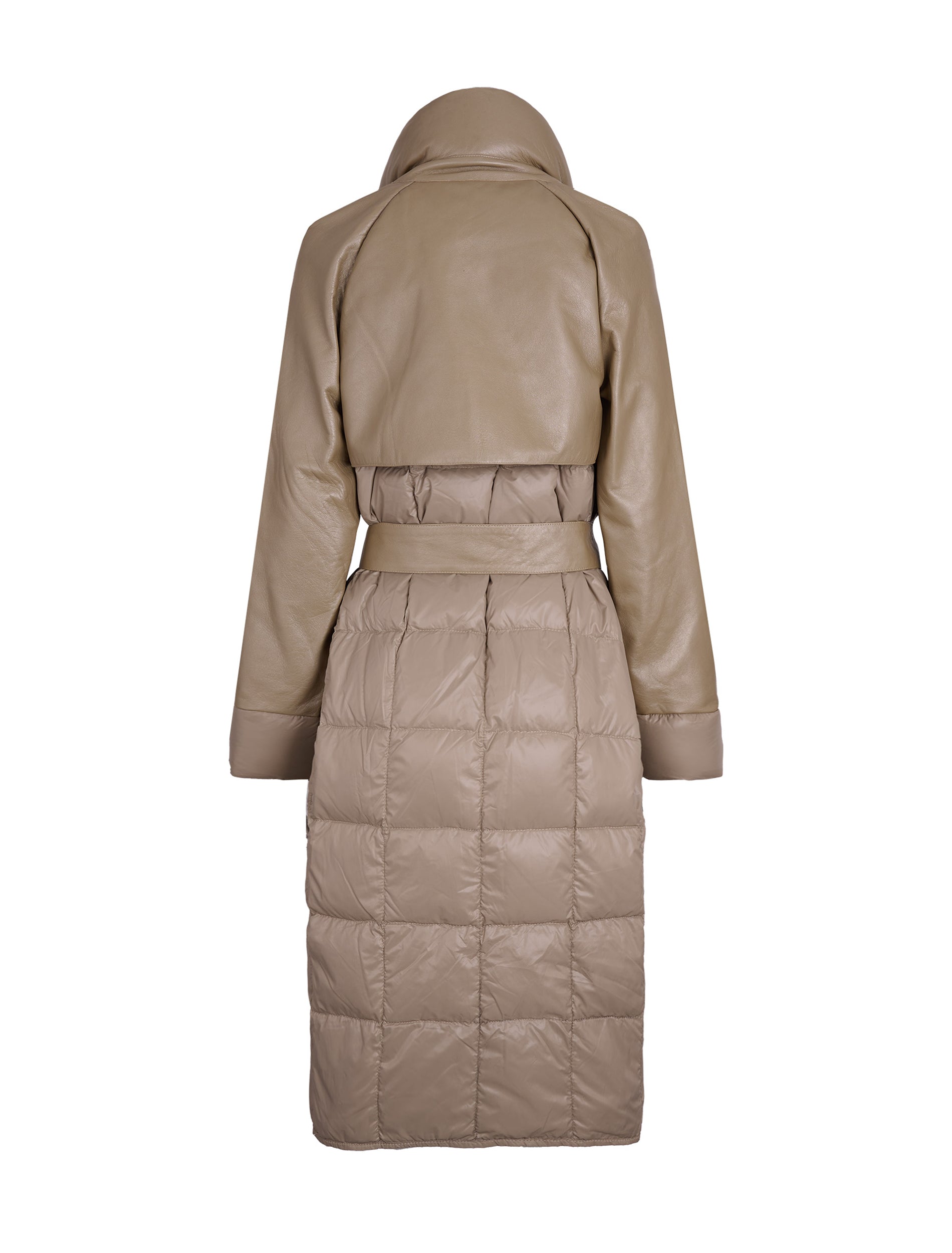 Leather & Nylon Goose Down Trench Coat