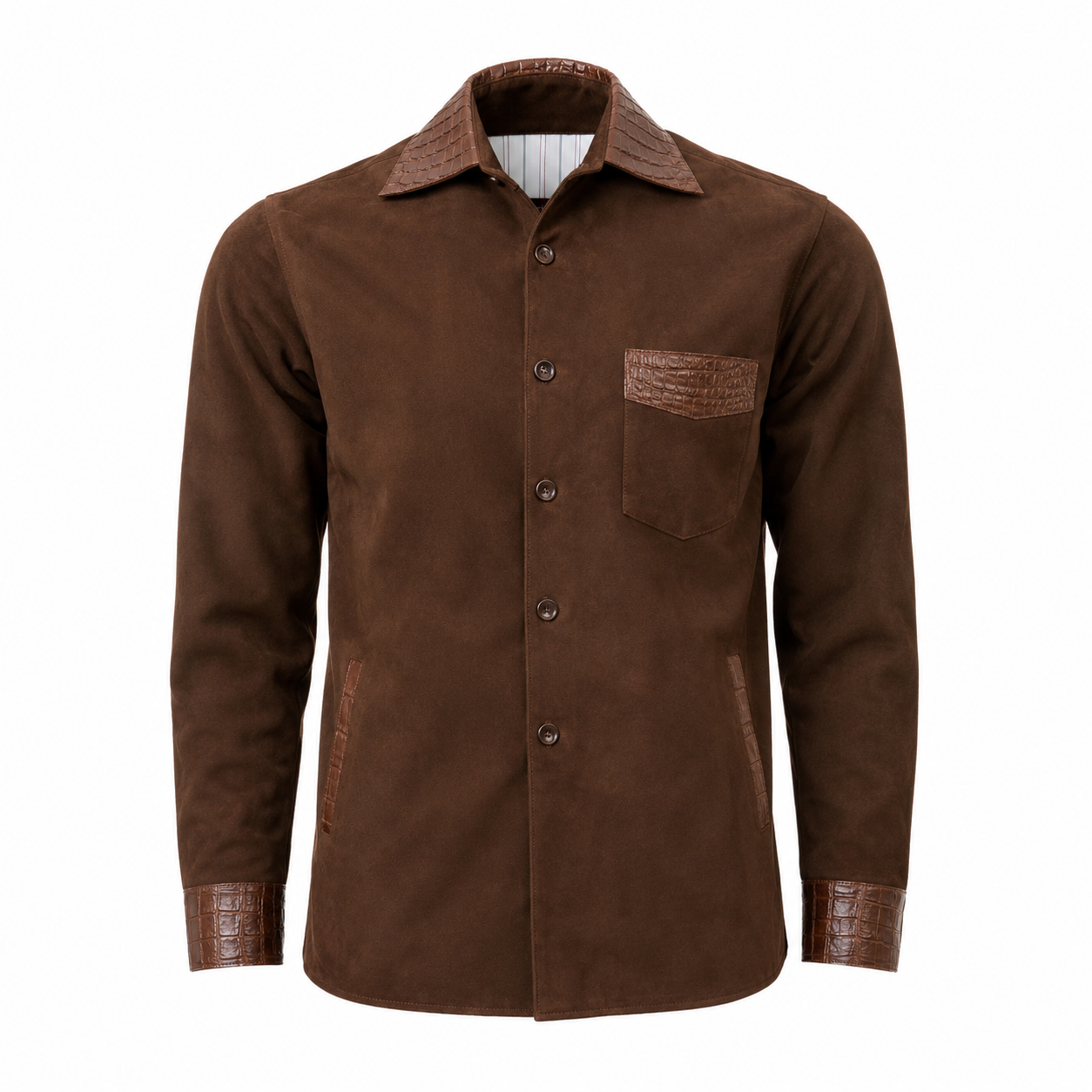 Suede Shirt with Lizard Leather Accents