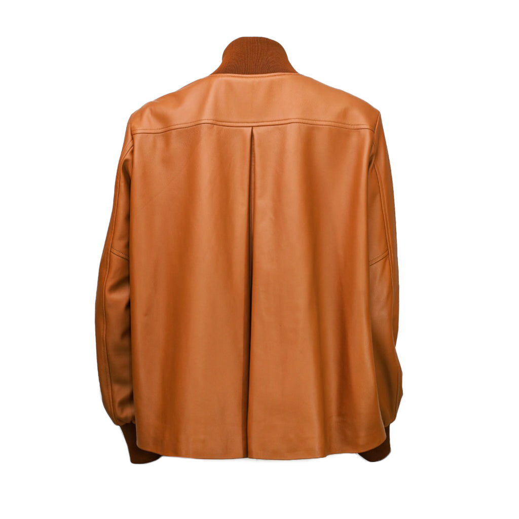 Camel Leather Bomber Jacket