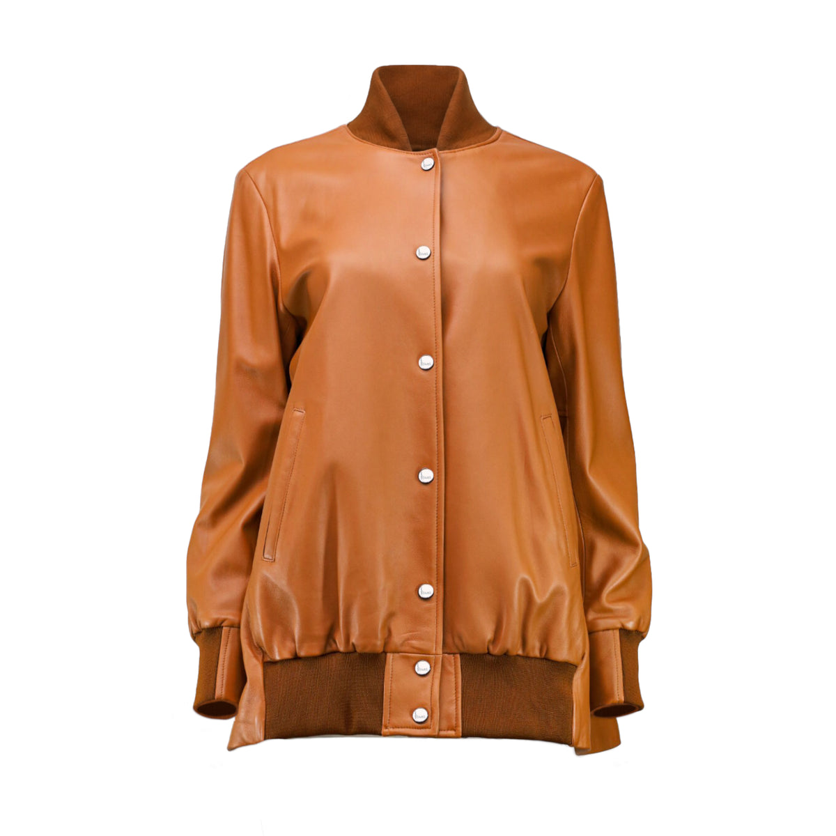Camel Leather Bomber Jacket