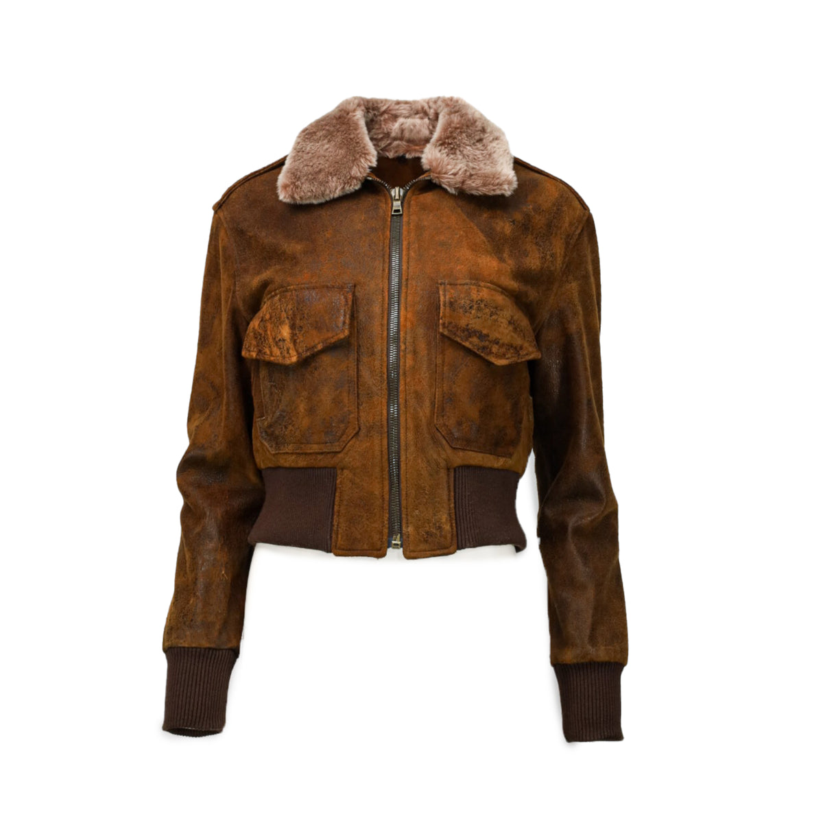 Leather Bomber Jacket with Shearling Collar