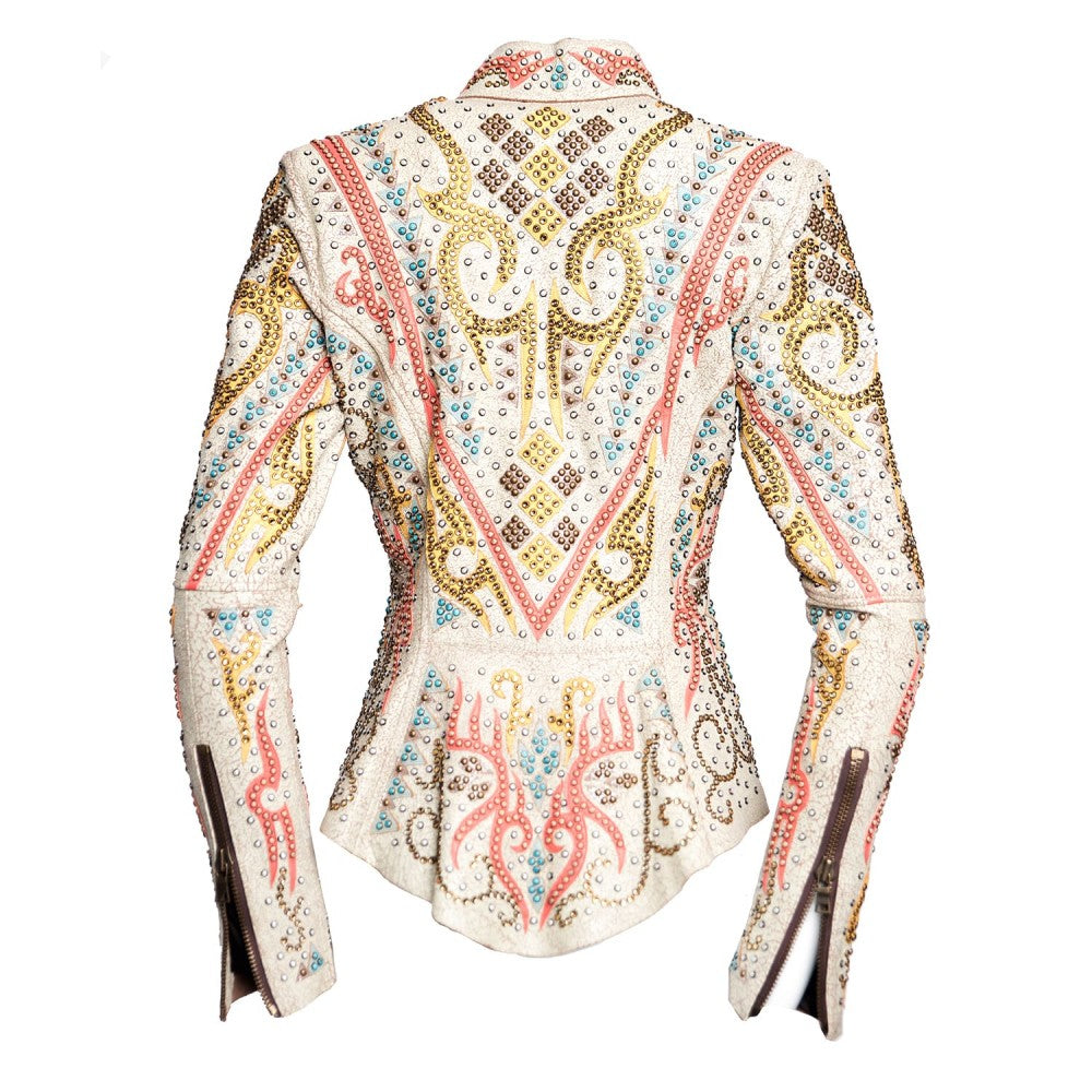 Sheepskin Leather Jacket with Swarovski Crystal Embellishments