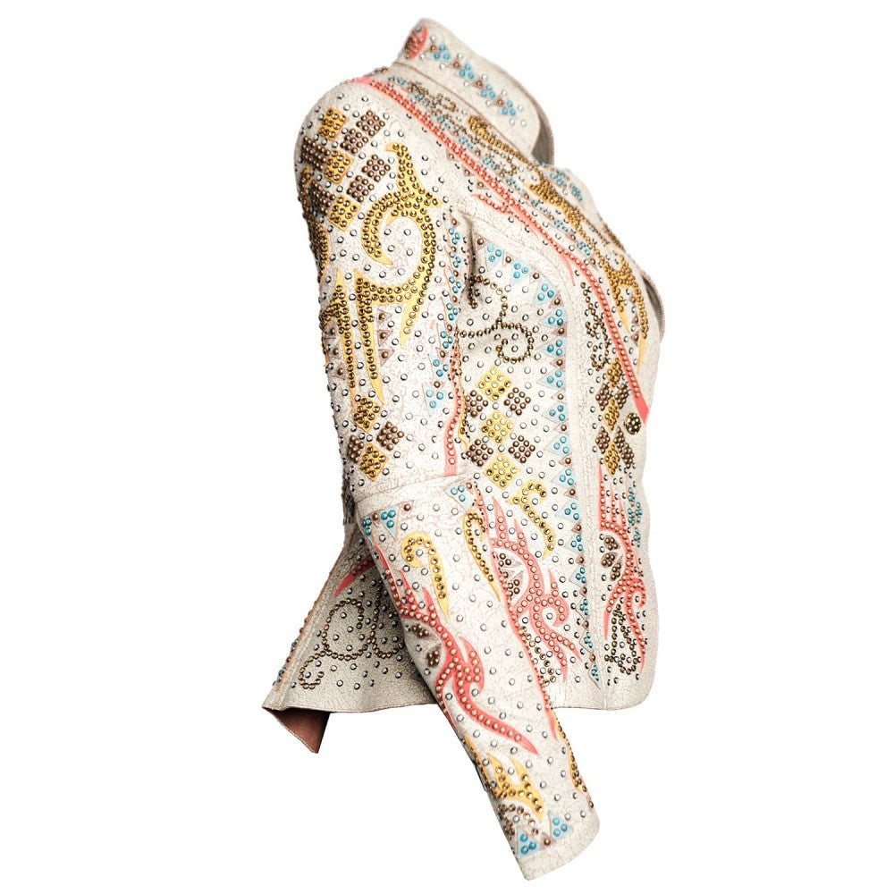 Sheepskin Leather Jacket with Swarovski Crystal Embellishments