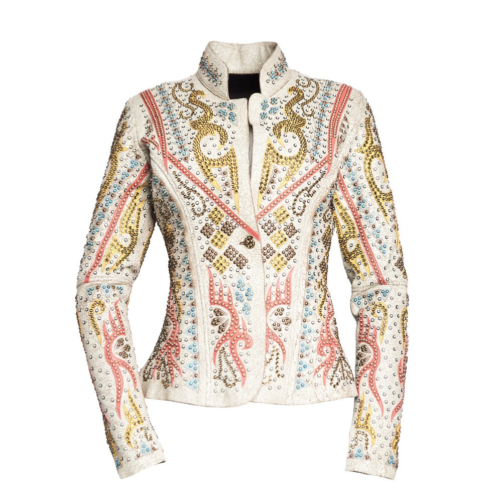 Sheepskin Leather Jacket with Swarovski Crystal Embellishments