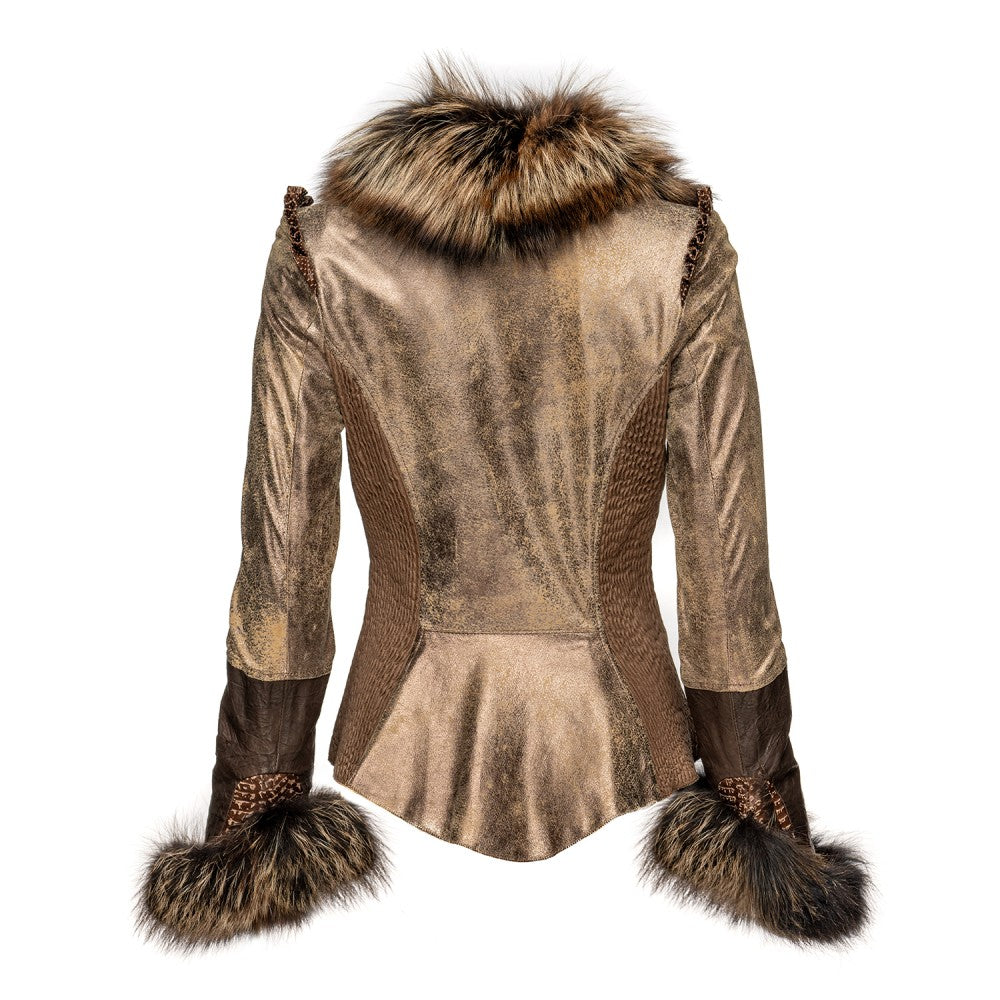 Vintage Sheepskin Leather Jacket with Fox Fur Detail