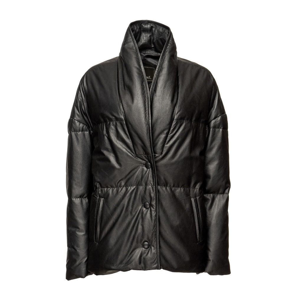 Black Sheepskin Quilted Down Jacket
