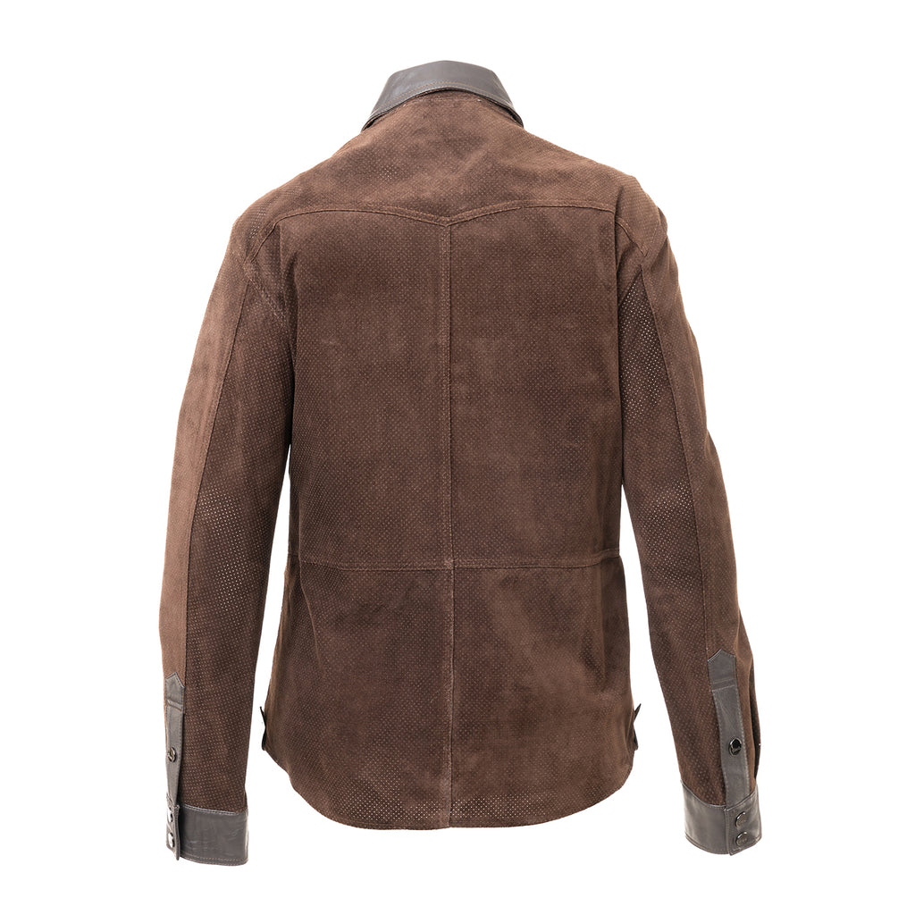 Brown Suede Shirt with Leather Accents