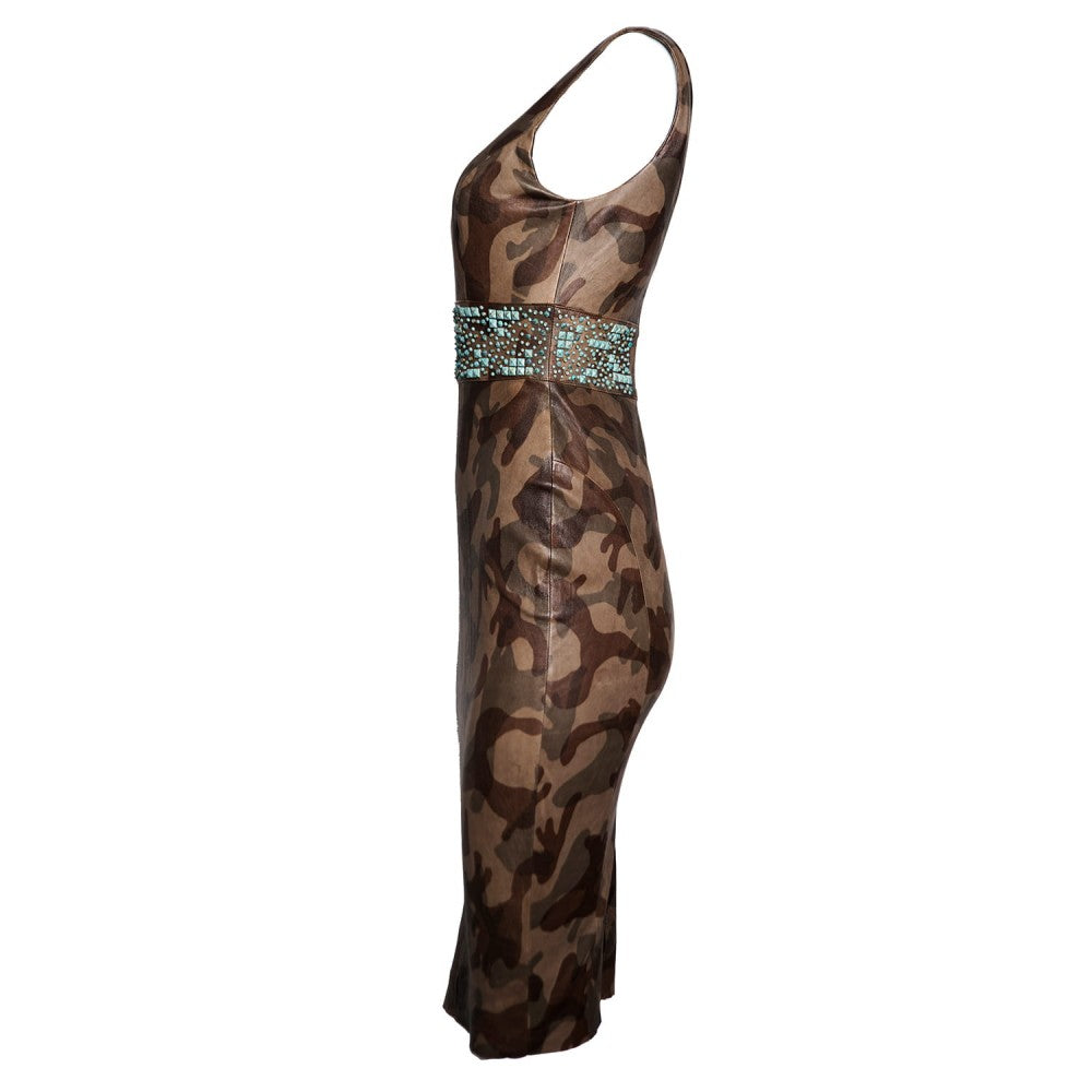 Vestido de piel de oveja de camuflaje con cuello en V