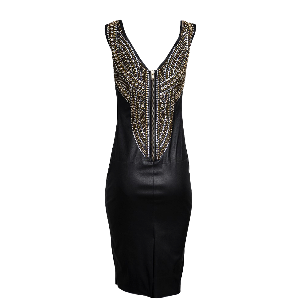 Vestido de piel de oveja con escote en V y detalle de Swarovski