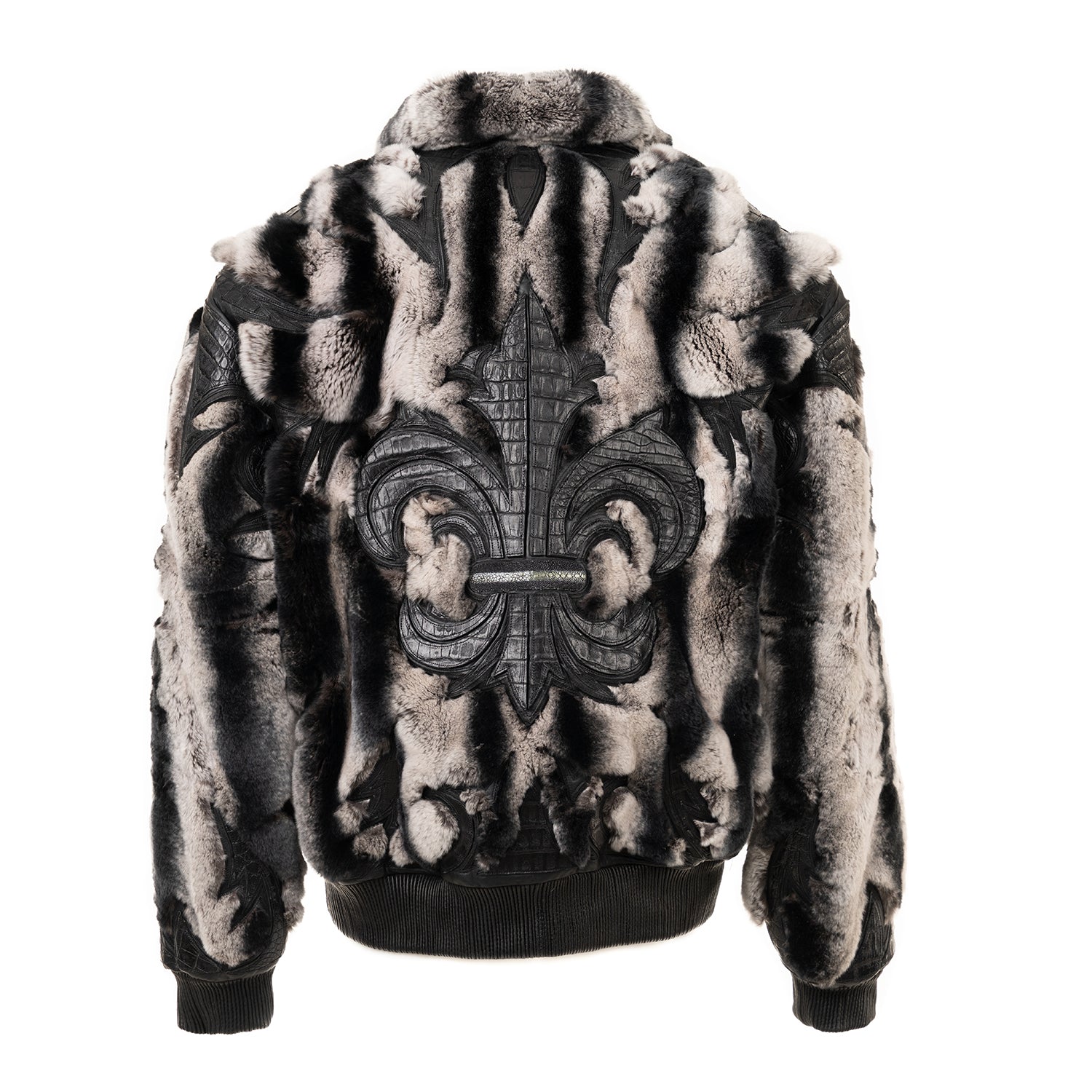 Two-Tone Rabbit Fur Bomber with Sculpted Alligator Leather Accents
