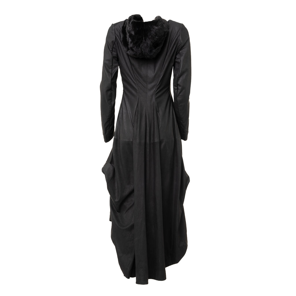 Lightweight Leather Coat with Mink Hood