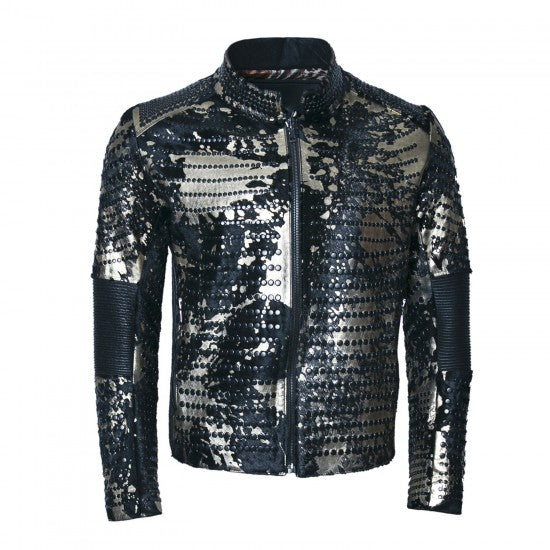 Black Metallic Studded Leather Jacket