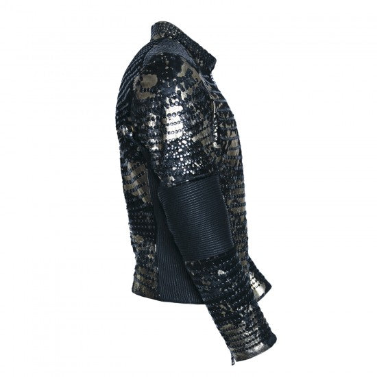 Black Metallic Studded Leather Jacket